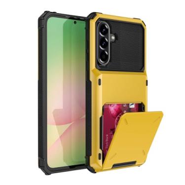 Imagem de SORAKA Capa para Samsung Galaxy A56 5G com suporte para cartão PC TPU 2 em 1 capa bumper de camada dupla à prova de choque pode conter 5 cartões amarelos