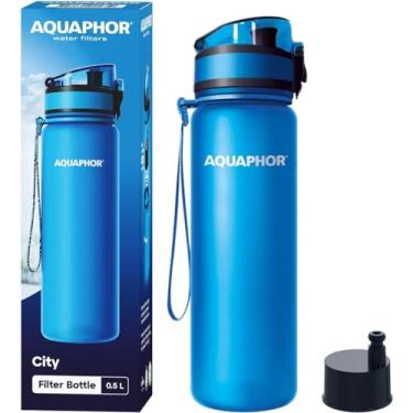 Imagem de AQUAPHOR Garrafa de água filtrada City em Tritan livre de BPA - Portátil com filtro purificador de água integrado 500 ml - Azul