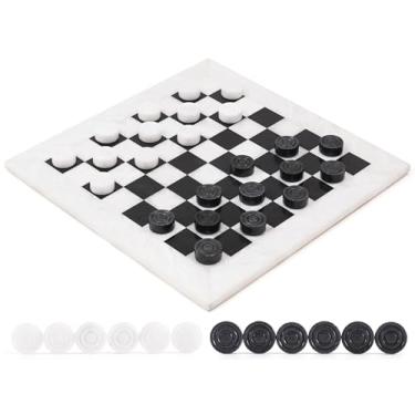 Imagem de Radicaln Marble Checkers Board Game 15 Inches White and Black Handmade Tournament Checker Set - Draughts Board Games