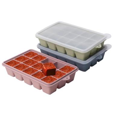 Imagem de 2 colheres de sopa de moldes de silicone para congelador – perfeitos para armazenar alho, ervas, gengibre, pesto, pasta de tomate, suco de limão, purês e mais – Bandeja de silicone para congelador de