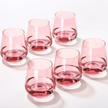 Imagem de Conjunto de 6 taças de vinho sem haste rosa - Copos de bebida sem haste rosa 500 ml, copos sem haste blush para bebidas e vinho - Conjunto exclusivo de copos para uso em casa e bar