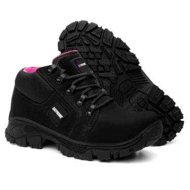 Imagem de Bota de Segurança Cano Baixo Feminina em Couro Preto com Rosa – Antiderrapante, Bico Reforçado, Ideal para Trabalho (Preto com Rosa, Padrão, BR, Adulto, Numérico, 35)