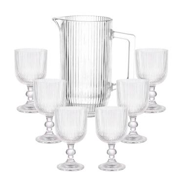 Imagem de Jogo Taças e Jarra Vidro Transparente Graffiato 7 Peças