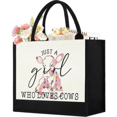 Imagem de Sacola de lona GevguxLuo Cute Cow Print 33x13x28 cm