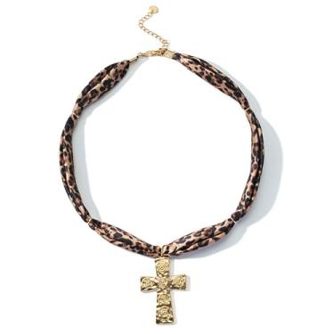 Imagem de Mixcbe Colar bandana feminino, colar dourado com pingente delicado com coração, cruz, pingentes de sol, cadeado mosquetão - Boho Beach Vintage Scarf Colares, Seda, Sem Pedra Preciosa