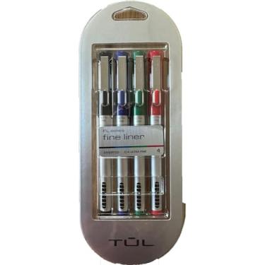 Imagem de Canetas Tul de ponta porosa com forro fino, ultrafino, 0,4 mm, barril de prata, cores de tinta sortidas, pacote com 4 canetas