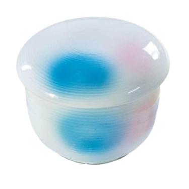 Imagem de IPPINKA Copo Chawanmushi redondo de porcelana japonesa com tampa - 105 cc - Seto-mono - Bolinhas rosa x azul - Feito no Japão