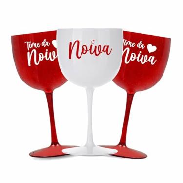 Imagem de Kit 24 Taças Gin Vodka 580ml Acrílica - Personalizadas Chá de lingerie despedida de solteira madrinhas Bride Noiva - Aloha (Taça Rubi Glitter - Noiva)