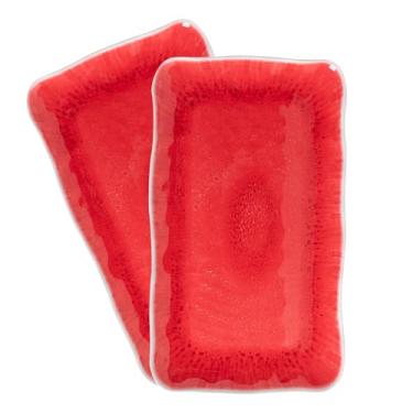 Imagem de ZAROCRUS 17” x 10” Rectangular Large Serving Platters, 2 Pieces Melamine Serving Trays Sets for Serving Food for Christmas, Mother's Day, Parties, Wedding, Gatherings, Dishwasher Safe. Reactive Red