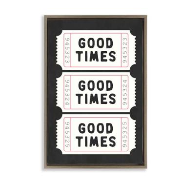 Imagem de Stupell Industries Good Times Tickets em tela flutuante emoldurada marrom preta e arte de parede, design por Lettered and Lined, 78 x 53 cm