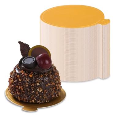 Imagem de RAMFIYN Mini tábuas douradas para bolo, sobremesa, pastelaria, cupcake, bandejas redondas de 8 cm para decoração, 100 peças