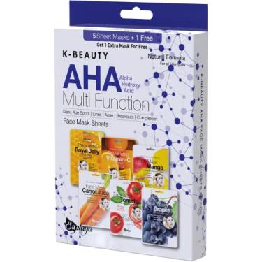 Imagem de Saplaya K-Beauty Máscaras faciais para cuidados com a pele natural, pacote múltiplo, cuidados com a pele equilibrada, feitas na Coreia do Sul (AHA (geleia real, vitamina C, manga, cenoura, tomate