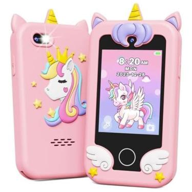 Imagem de Celular Brinquedo KOKODI Unicorn, com tela sensível ao toque, câmera dupla HD, ideal para meninas de 3 a 10 anos, presente educativo