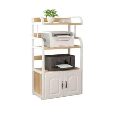 Imagem de hezhuhe2258 Suporte de impressão, suporte de impressora, suporte de armazenamento de escritório, copiadora, mesa de armazenamento multicamadas com armário de porta, decoração de mesa