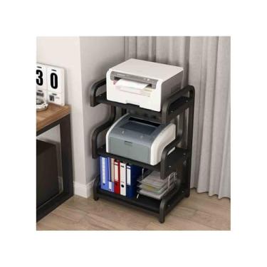 Imagem de Suporte de impressão de três camadas de grande capacidade para impressora organizador de arquivos de escritório armazenamento doméstico estante copiadora prateleira decoração de mesa (preto)