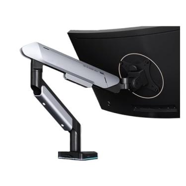 Imagem de Suporte de monitor único braço de montagem para monitor, suporta telas de 17 a 42 polegadas e 15 kg, suporte de mola a gás ajustável com 31 modos de iluminação RGB e porta USB, braçadeira C e ilhós