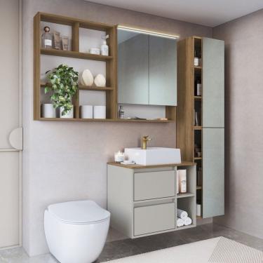 Imagem de Conjunto para Banheiro 5 Peças com Iluminação em Led e Cuba 156cm Cb.bn8005 Mel/Arenas