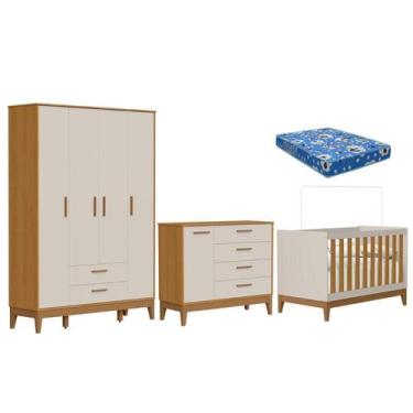 Imagem de Quarto de Bebê Flip com Cômoda Sapateira Areia Acetinado Savana com Co