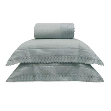 Imagem de Cobre Leito Bordare Premium Com Porta Travesseiro Appel Cinza ártico - King