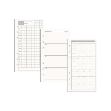 Imagem de Mogoostry Agenda de papel A6 para fichário, refil diário, semanal, mensal, inserções de folhas soltas de papel para fichários recarregáveis A6 com 6 anéis, 45 folhas por pacote, total de 135 folhas
