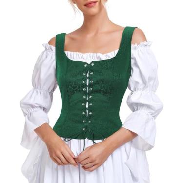 Imagem de Costume Century Star Renaissance Corset Pirate Vest Green S