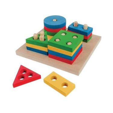Imagem de Jogo de Blocos Coloridos Didático em Madeira com 17 Peças - UNIK TOYS