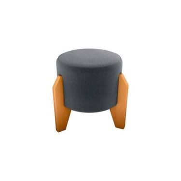 Imagem de Puff Banqueta Redondo Pés Madeira Luxo Matrix, VELUDO CINZA