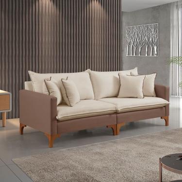 Imagem de Sofa Fixo 3 Lugares M-195 2,20m Molas Bonnel Almofadas Soltas Linho Estofados Martins