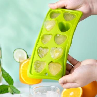 Imagem de Forma de cubo de gelo de silicone de 10 cavidades com formato de coração, verde, antiaderente e fácil de liberar para gelo, geleia, chocolate, velas, com orifício para pendurar, livre de BPA, lavável