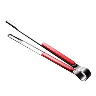Imagem de Pinça para churrasqueira de aço inoxidável, pinça de cozinha de 25 cm, longa para churrasco, calor, fácil de limpar, clipe de bife para carvão, grelhar, churrasco, cozinhar (vermelho)