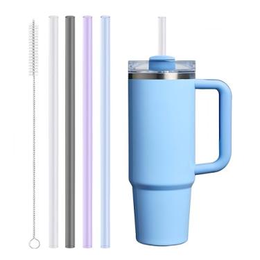 Imagem de 4 canudos Tritan de substituição compatíveis com Stanley Quencher de 850 g, copo copo de 1,134 g, canudos reutilizáveis com 1 escova de limpeza (multicolorida)