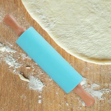 Imagem de Rolo de massa de silicone azul – Rolo de massa de grau alimentício de 31 cm com anéis de espessura para massa de pizza, pastelaria, pastelaria e argila, rolo de pastelaria antiaderente