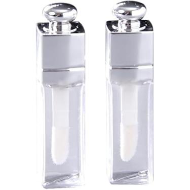 Imagem de Jizlan 2 tubos vazios de brilho labial, tubos de brilho labial transparente de 3 ml com varinha, recipientes de brilho labial recarregáveis para kit de maquiagem de brilho labial DIY