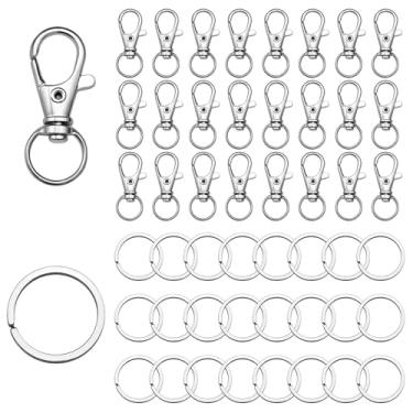 Imagem de 50 ganchos giratórios de metal, 25 fechos de garra de lagosta e 25 anéis de chaveiro, ganchos de chaveiro para cordão de clipe de chaveiro, fabricação de joias, artesanato, prata