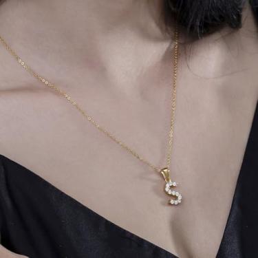 Imagem de Colar com pingente de cristal banhado a ouro 18 K - joia com monograma de strass para presentes personalizados e uso diário, F, Aço inoxidável, Sem Pedra Preciosa