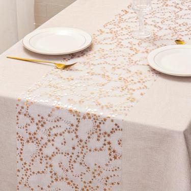 Imagem de Mini bandeiras de mesa com folha dourada, tamanho 27 x 274 cm com estrela, respectivamente, adequado para festa de Natal, casamento, aniversário, tecidos de poliéster