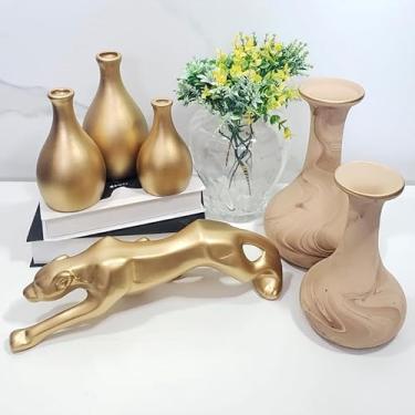 Imagem de Conjunto 6 PeçAs Kit Enfeite CerâMica Vasos Sala Completo Decorativas Trio Rack Centro Mesa Cozinha Jarros Decorativos Para Sala DecoraçãO(ZIFE MESC CM. PANTERA DR G DR)