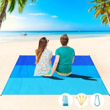 Imagem de Cobertor de praia impermeável à prova de areia 1-7 adulto grande 188 × 294 cm, leve, durável, compacto, livre de areia, extra grande, tapete de praia para viagem, acampamento, caminhada, piquenique