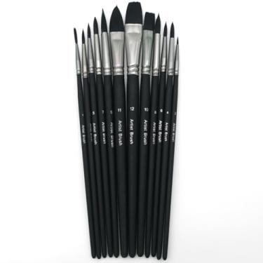Imagem de 12 pincéis de tinta aquarela, lavagem oval de língua de gato, pincel plano, conjunto de pincéis de pintura artística de ponta redonda para tinta acrílica, tinta guache a óleo