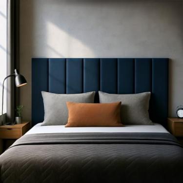 Imagem de Kit 15 Placas Cabeceira Modulada Adesiva para Cama Box Casal Queen King | Painel Decorativo Estofado MDF com Fita Dupla Face 45x20cm(Marrom,Solteiro em "L" (15 Placas))