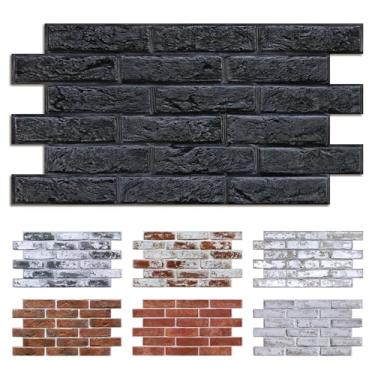 Imagem de Commomy Painéis de parede de tijolos 3D Peel and Stick - 12 peças de 57,9 cm x 30 cm - Papel de parede fino e UrltraLight de tijolo preto falso para cozinha, quarto, sala de estar, fundo de TV (capas