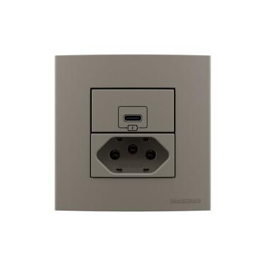 Imagem de Placa Para Móveis 80x80 Com Tomada Usb-c 2a 10w E Tomada 2p+t 20a Margirius Sleek Argila Argila
