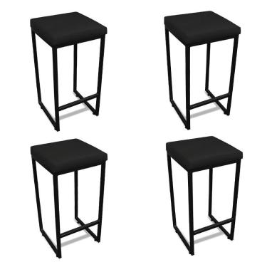 Imagem de Banqueta Alta Para Cozinha Industrial Kit 4 Nick Preto E Sintético Preto D03 - D'rossi