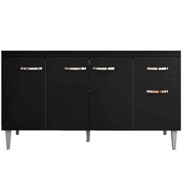 Imagem de Balcão de Pia Para Cozinha 150 Cm Graziela 4 Portas 1 Gaveta Preto