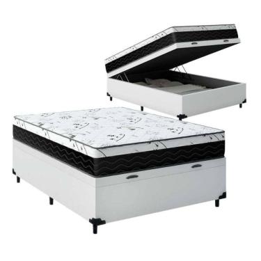 Imagem de Cama Box Baú Casal 138 Tecido Sintético Branco Com Colchão Espuma D33 One Face Preto - Bello Box - 58x138x188