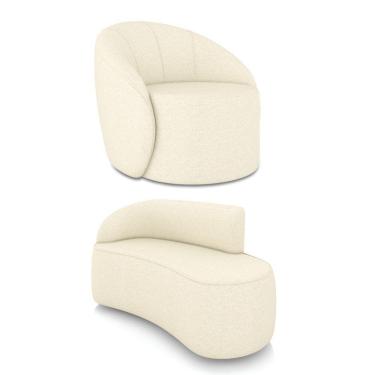 Imagem de Sofá 2 Lugares Orgânico 140cm Morgan E Poltrona Lua Linho Bege D03 - D'rossi
