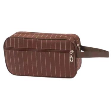 Imagem de Necessaire Masculino Estojo De Viagem Organizador Unissex Com Zíper Listrado marrom