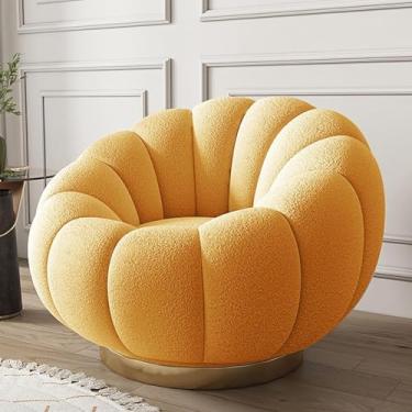 Imagem de Cadeiras Giratórias Accet, Cadeira De Lazer Roud Com Ottoma, Confortável Cadeira De Banheira De Barril Giratório De 360 Graus Para Quarto De Sala De Leitura, Yellow, One Size