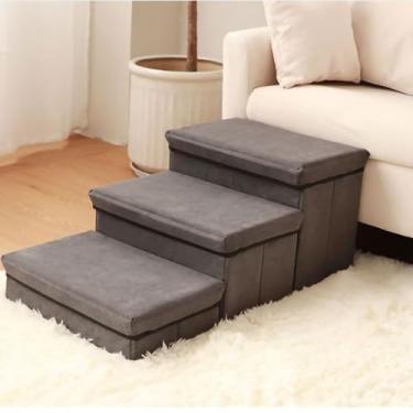 Imagem de Degrau Dobrável Para Cães E Gatos Com 3 Degraus E Espaço Para Armazenamento, Rampa Antiderrapante E Mais Larga Para Camas Altas E Sofás, Degrau Portátil Para Cães (cinza)