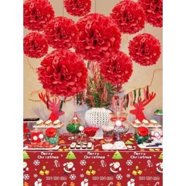 Imagem de 6 peças de decorações de festa de Natal: enfeites de bola de papel vermelho, 20 cm adequado para o dia dos namorados, aniversários, celebrações de ano novo, aniversários e suprimentos de casamento